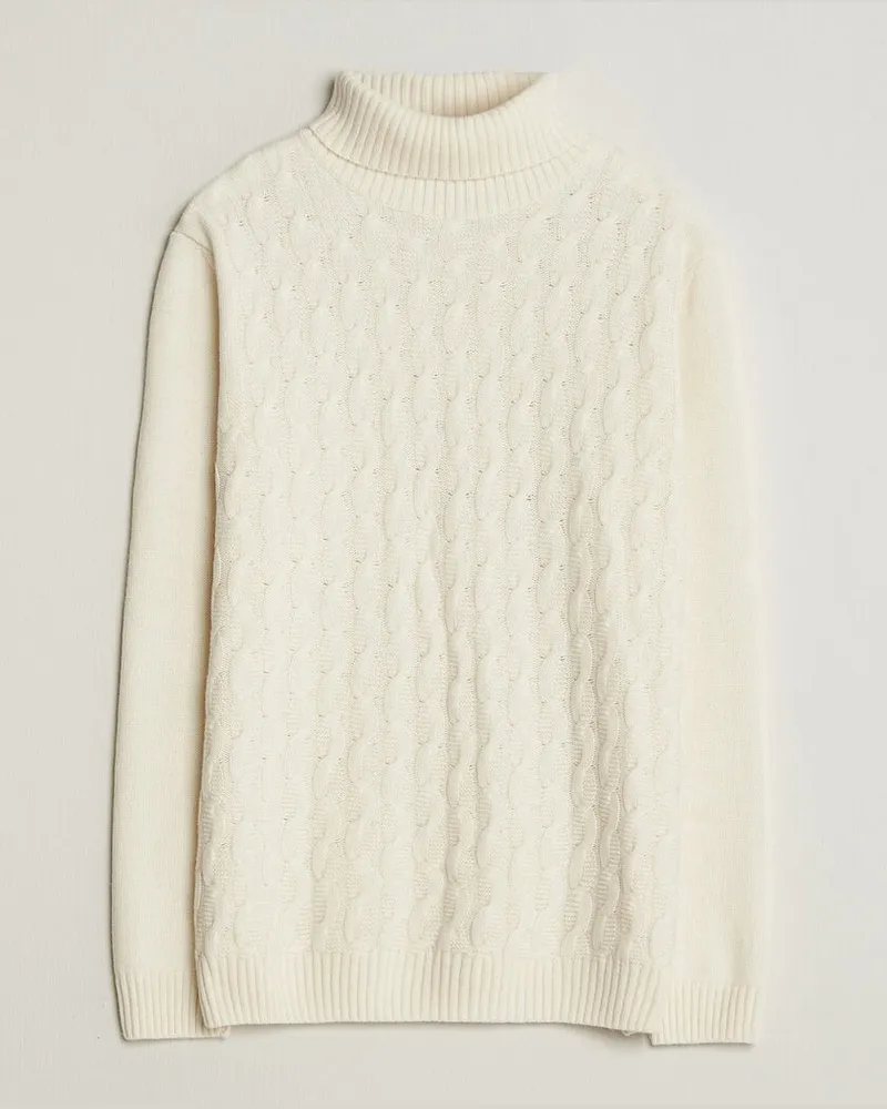 Oscar Jacobson Seppo Cable Knitted Rollneck White Weiß