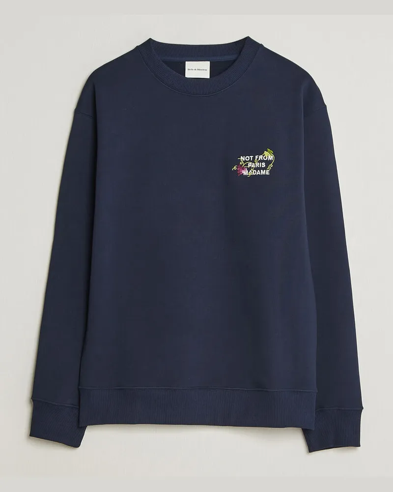 Drôle de Monsieur Vine Embroidered Slogan Sweatshirt Navy Blau