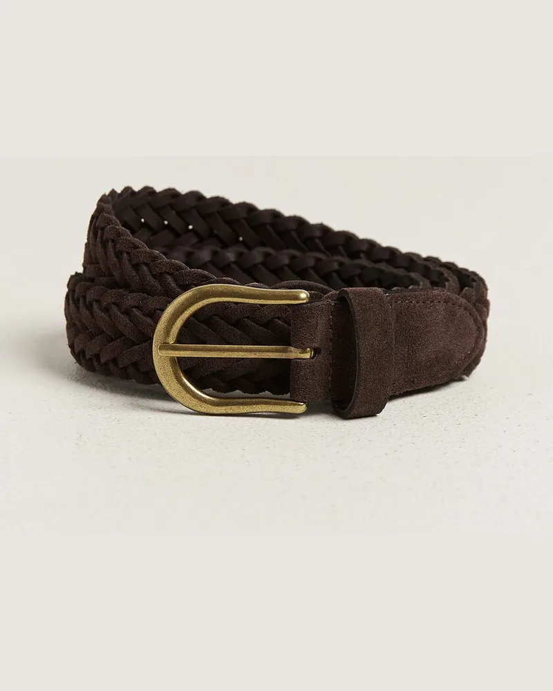 Beams Plus Suede Braided Belt Dark Brown Braun