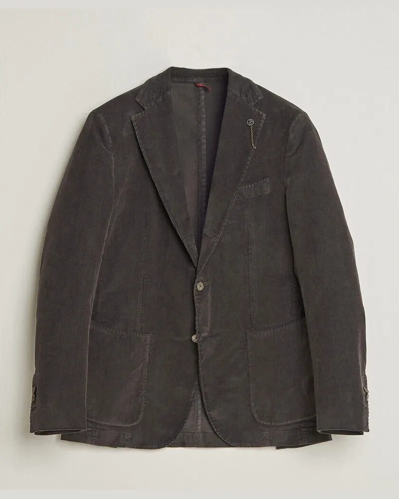 Biagio Santaniello Corduroy Patch Pocket Blazer Dark Grey Grau
