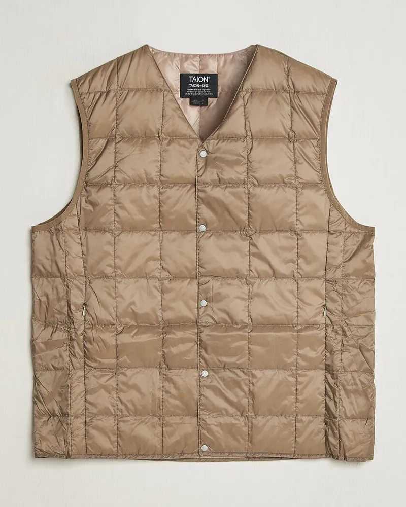 TAION V-Neck Lightweight Down Vest Khaki Beige