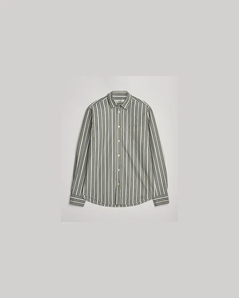 forét Maple Poplin Shirt Dark Green Stripe Grün