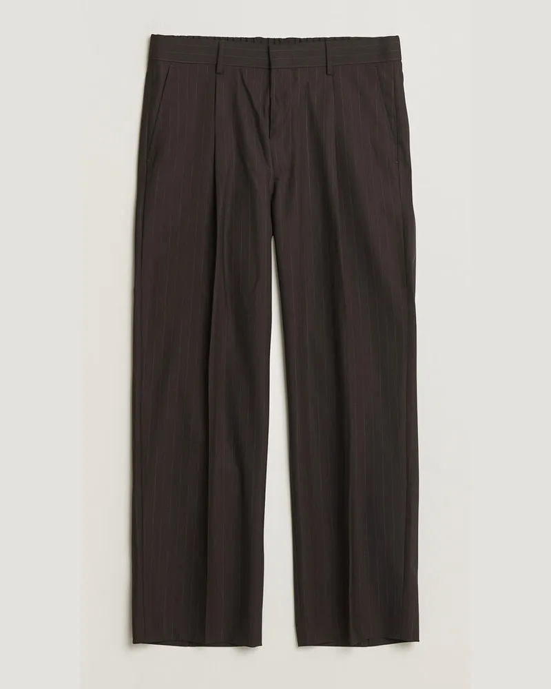 NN 07 Kay Pinstriped Pleated Trousers Dark Brown Braun