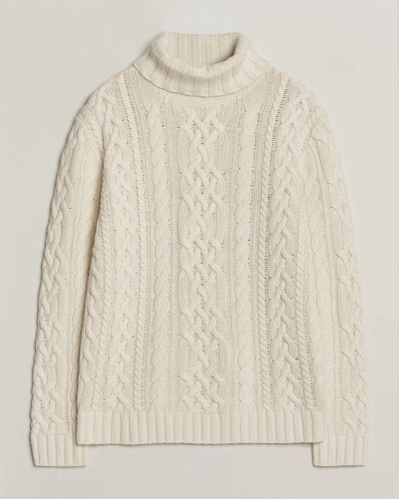 Gant Wool/Cotton Cable Knitted Turtleneck Cream Weiß