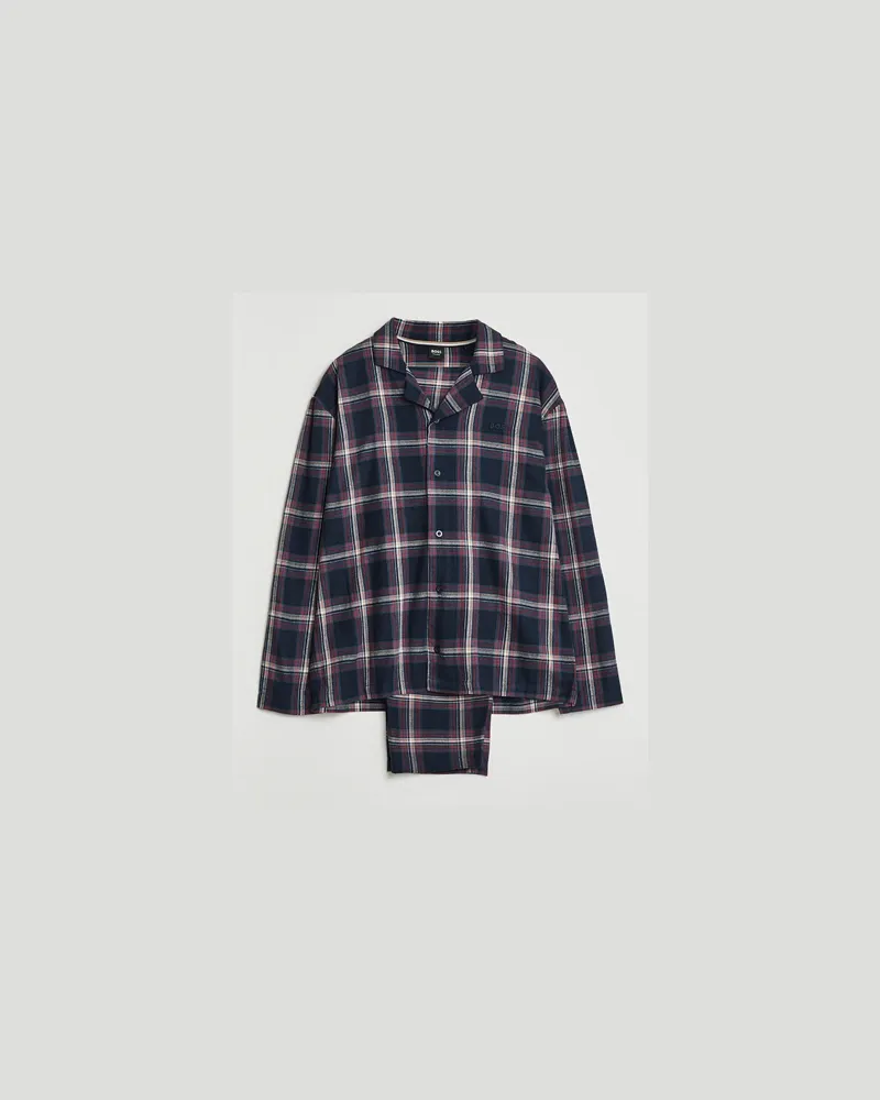 HUGO BOSS Flannel Long Sleeve Pyjama Set Open Blue Blau