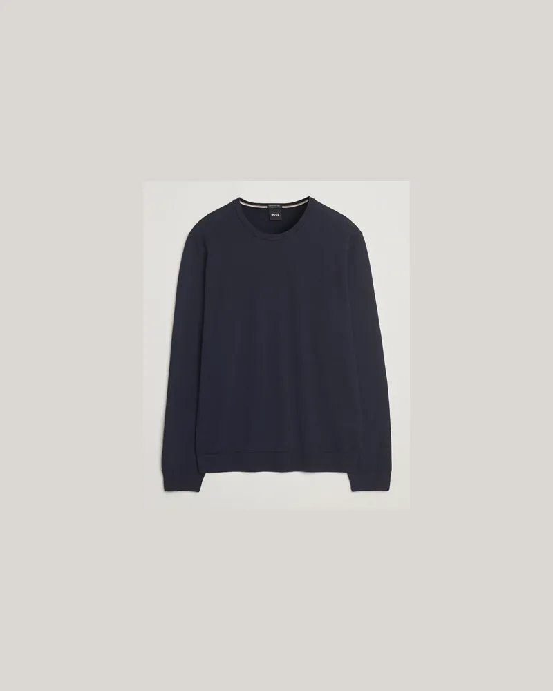 HUGO BOSS Leno Wool Crew Neck Pullover Dark Blue Blau