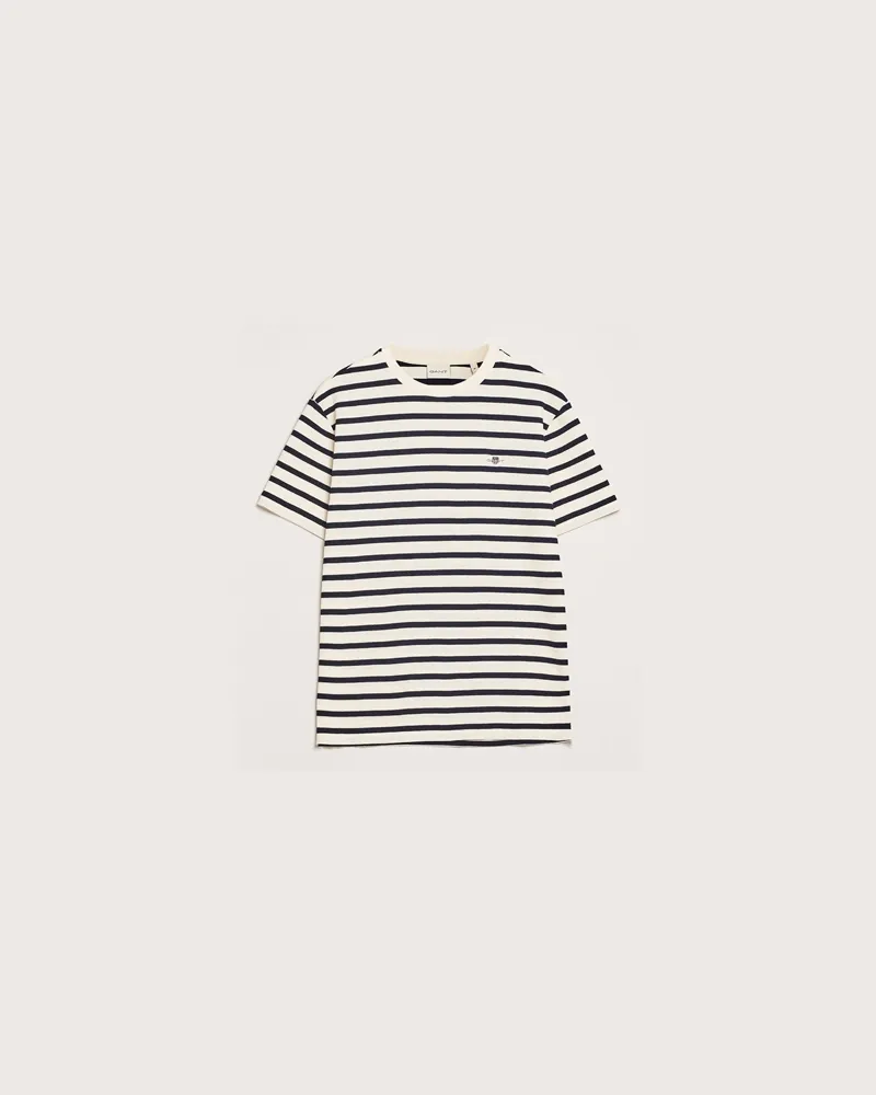 Gant Waffle Textured Striped T-Shirt Cream Weiß
