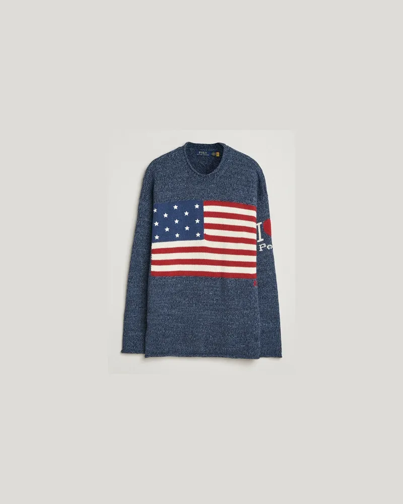 Ralph Lauren Cotton Flag Sweater Blue Marl Blau