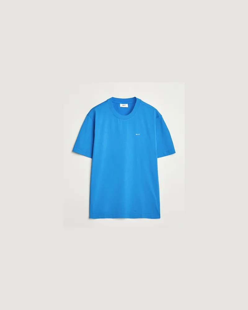 NN 07 Adam Logo Crew Neck T-Shirt Blue Quartz Blau
