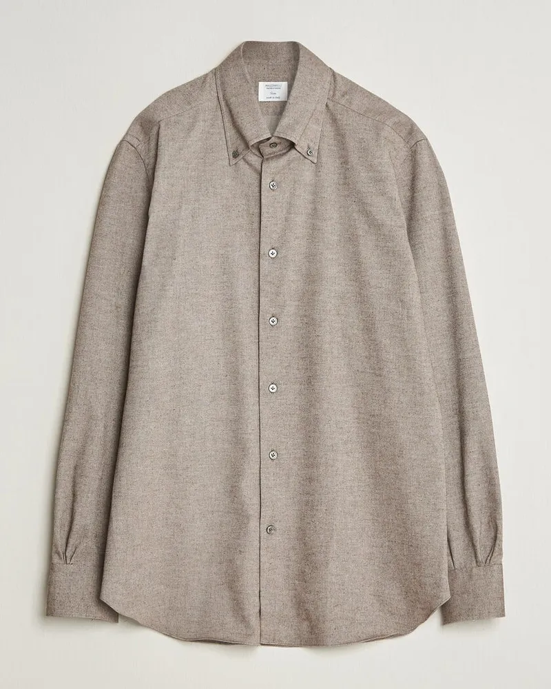 MAZZARELLI Soft Flannel Button Down Shirt Taupe Braun