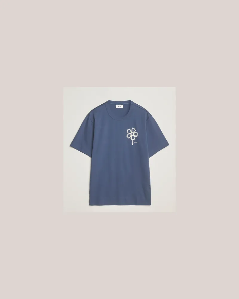 NN 07 Pedro Mercerized Embroidered T-Shirt Denim Blue Blau
