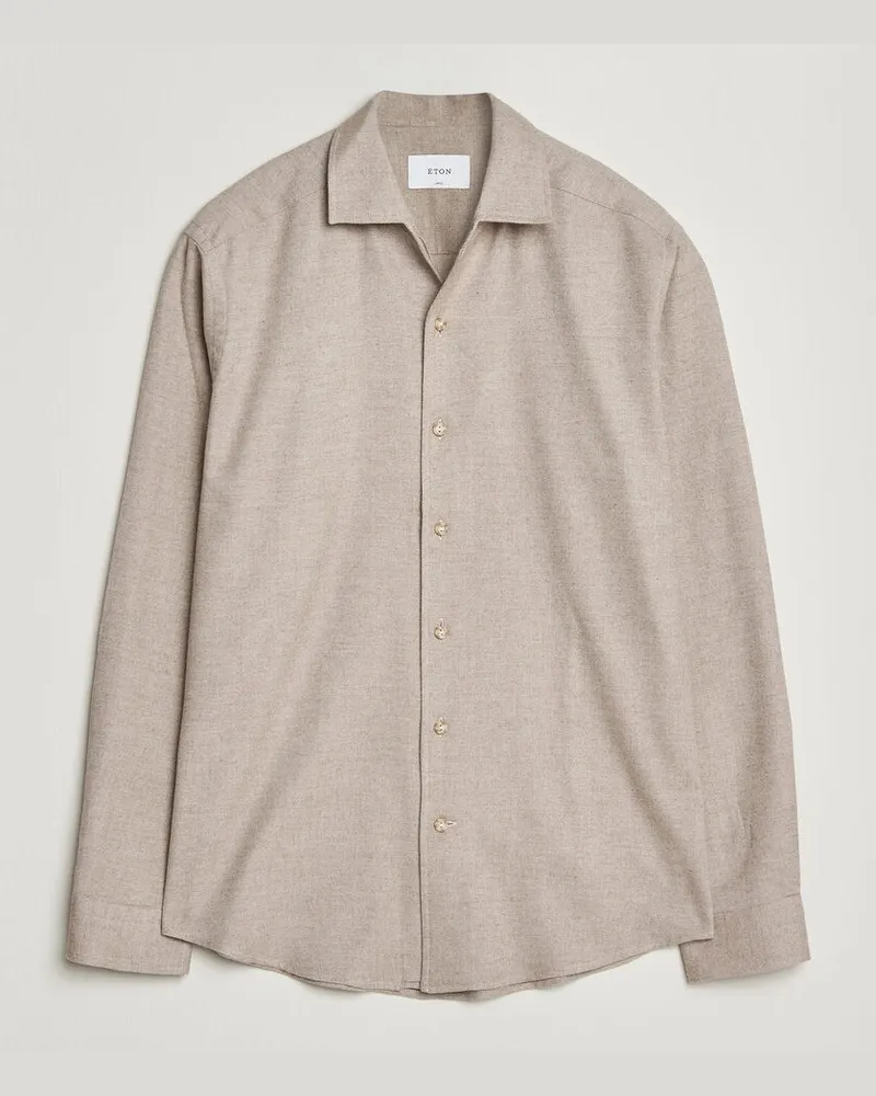 Eton Casual Fit One Piece Collar Flannel Shirt Beige Beige