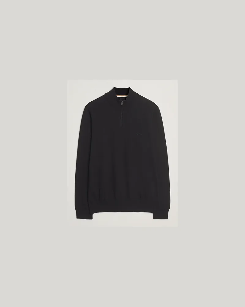HUGO BOSS Padro Cotton Knitted Half Zip Black Schwarz
