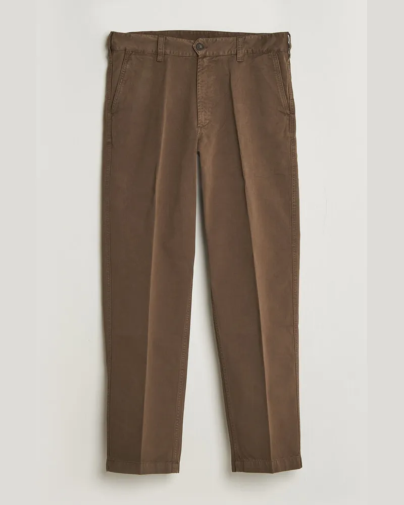 Drake's Peached Flat Front Cotton Chino Brown Braun