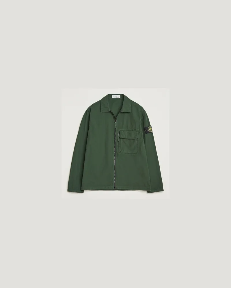 Stone Island Garment Dyed Organic Cotton Zip Overshirt Green Grün
