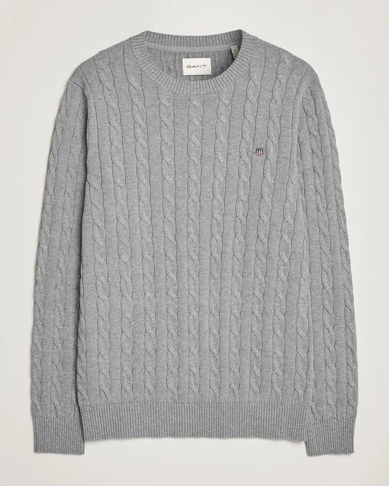 Gant Cotton Cable Crew Neck Grey Melange Grau
