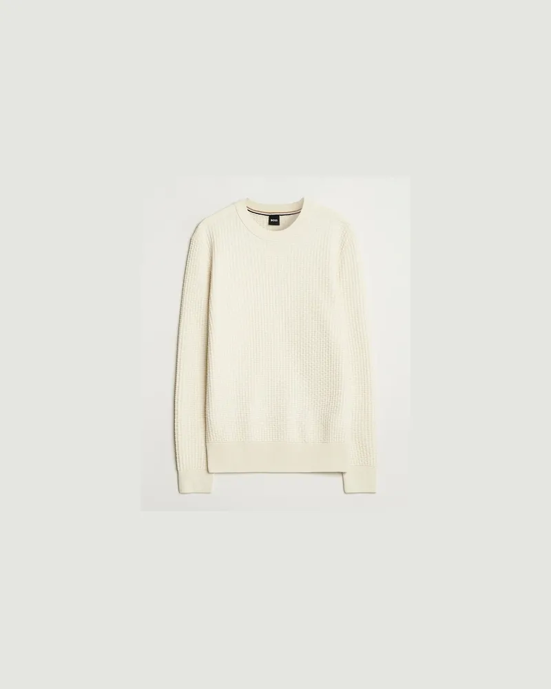 HUGO BOSS Imberto Structured Knitted Sweater Open White Weiß
