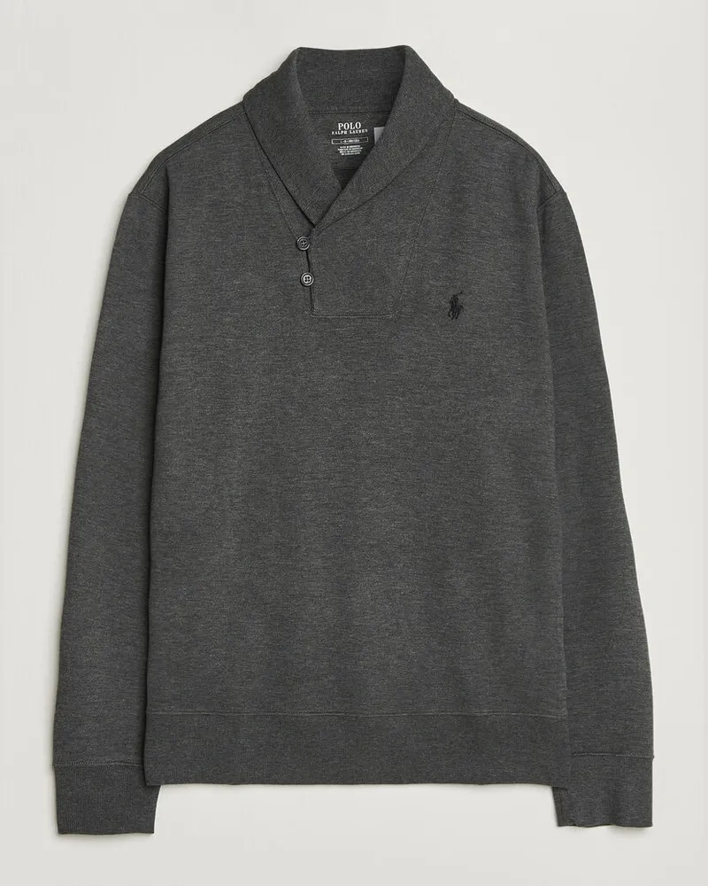 Ralph Lauren Double Knitted Shawl Collar Sweater Windsor Heather Grau