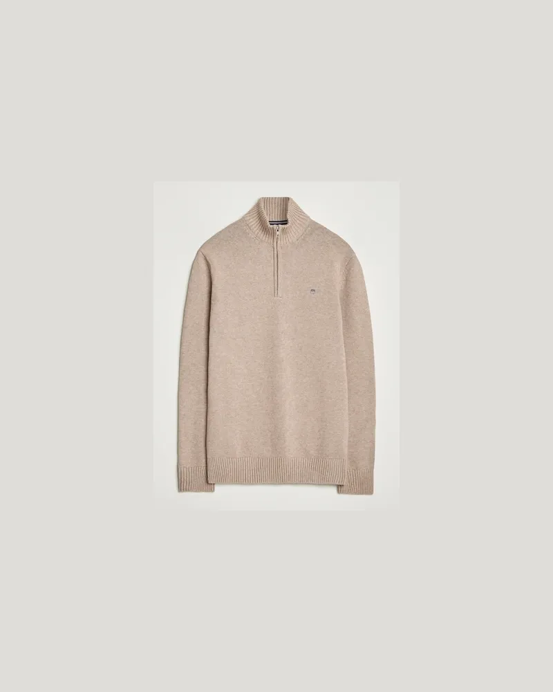 Gant Casual Cotton Half Zip Dark Sand Melange Beige