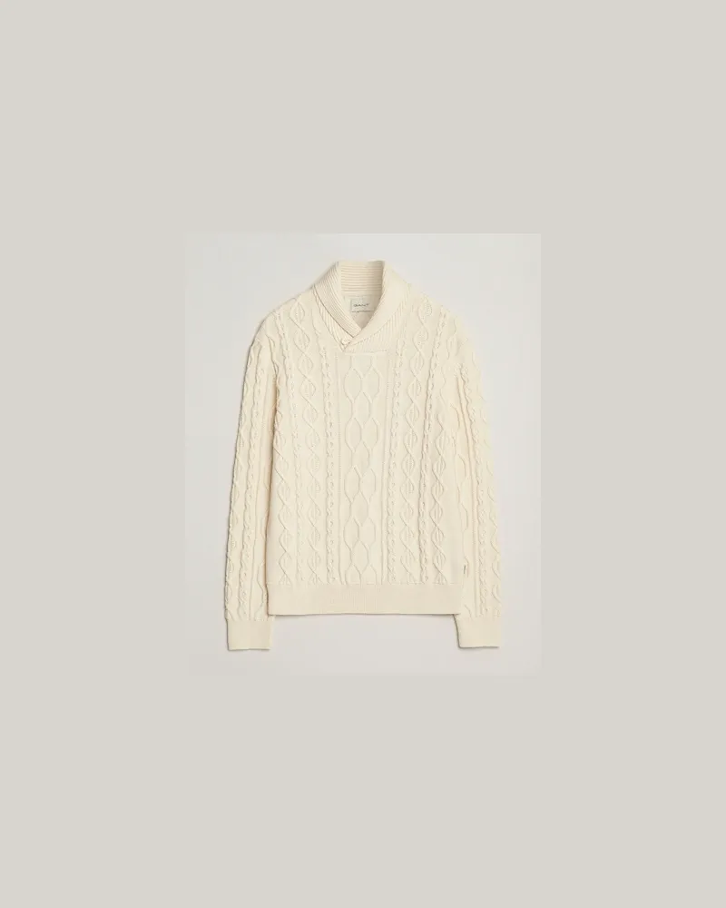 Gant GANT Cable Shawl Collar Knitted Sweater Cream Weiß