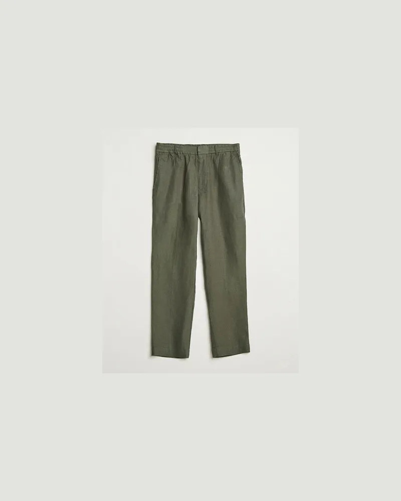 NN 07 Billie Linen Drawstring Trousers Croc Green Grün