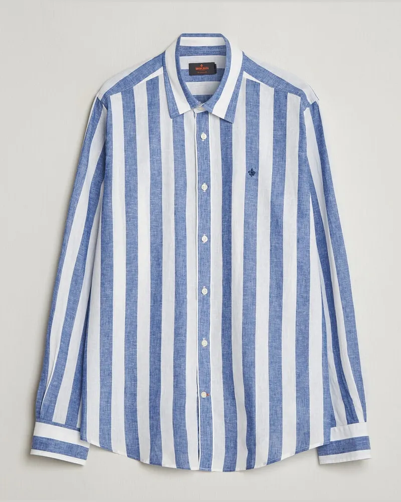 Morris Douglas Linen Striped Shirt Blue/White Mehrfarbig