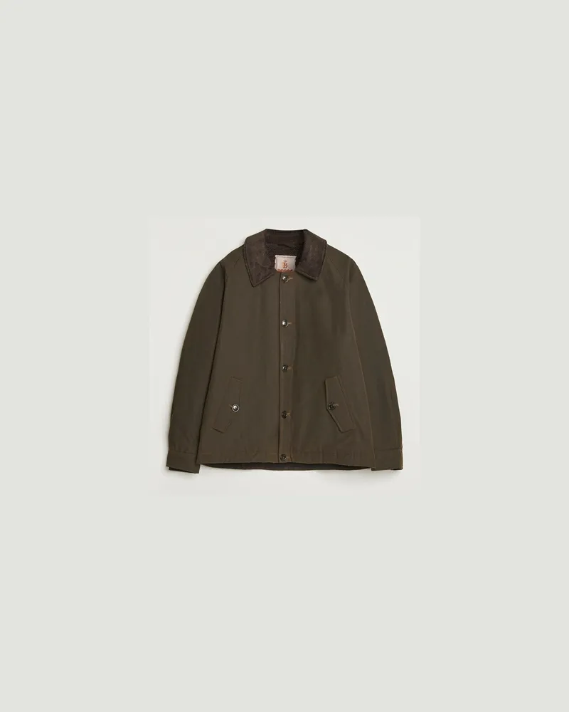 Baracuta Waxed Sherling Lined Deck Jacket Deep Moss Grün