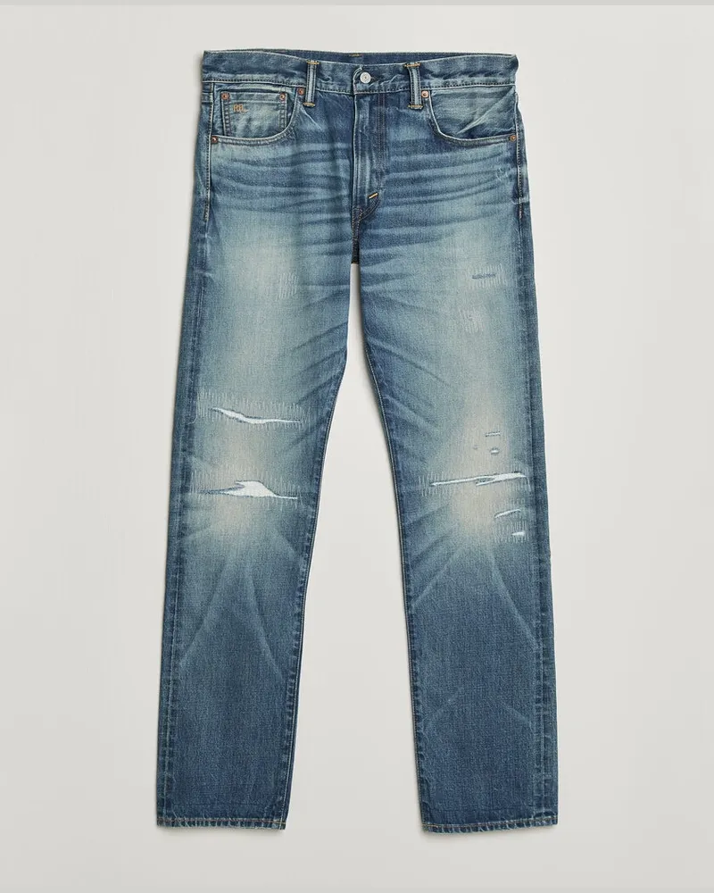 RRL Slim Fit Selvedge Jeans Clearford Wash Blau