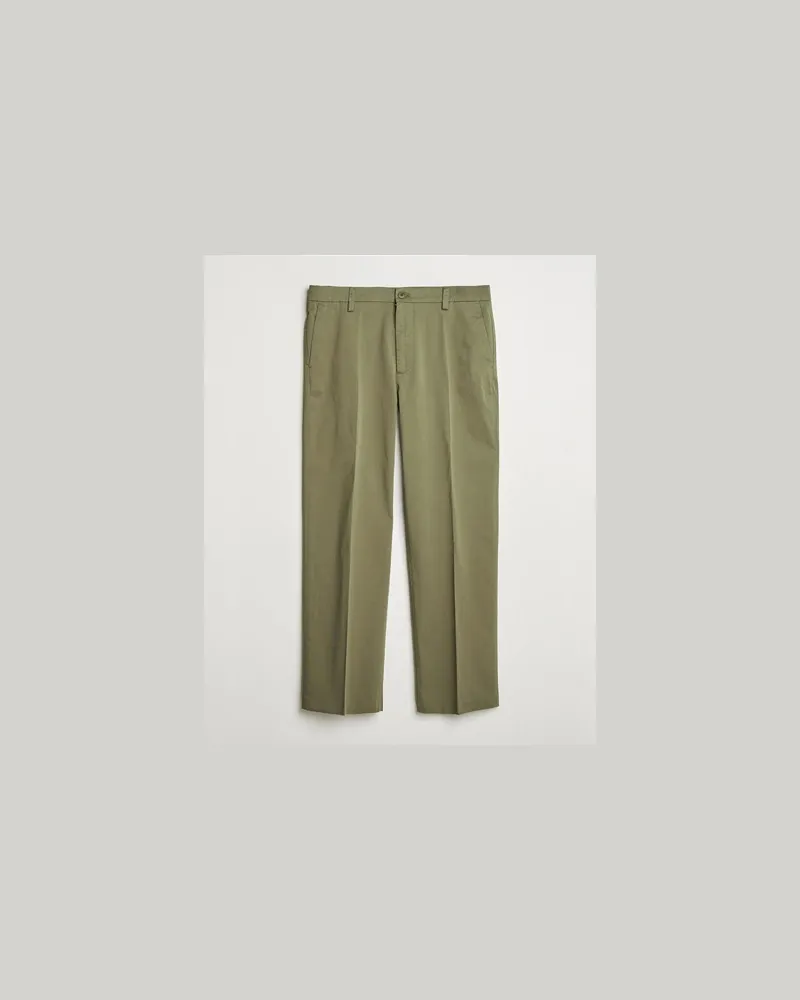 NN 07 Paw Cotton/Lyocell Pleated Trousers Capers Green Grün
