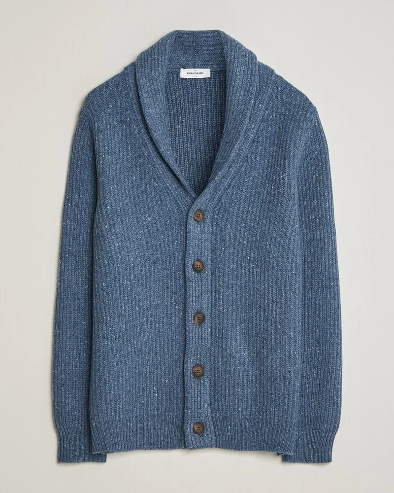 Gran Sasso Wool/Cashmere Donegal Cardigan Blue Blau