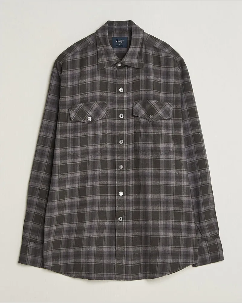Drake's Drake Cotton/Silk Two Pocket Shirt Grey Grau