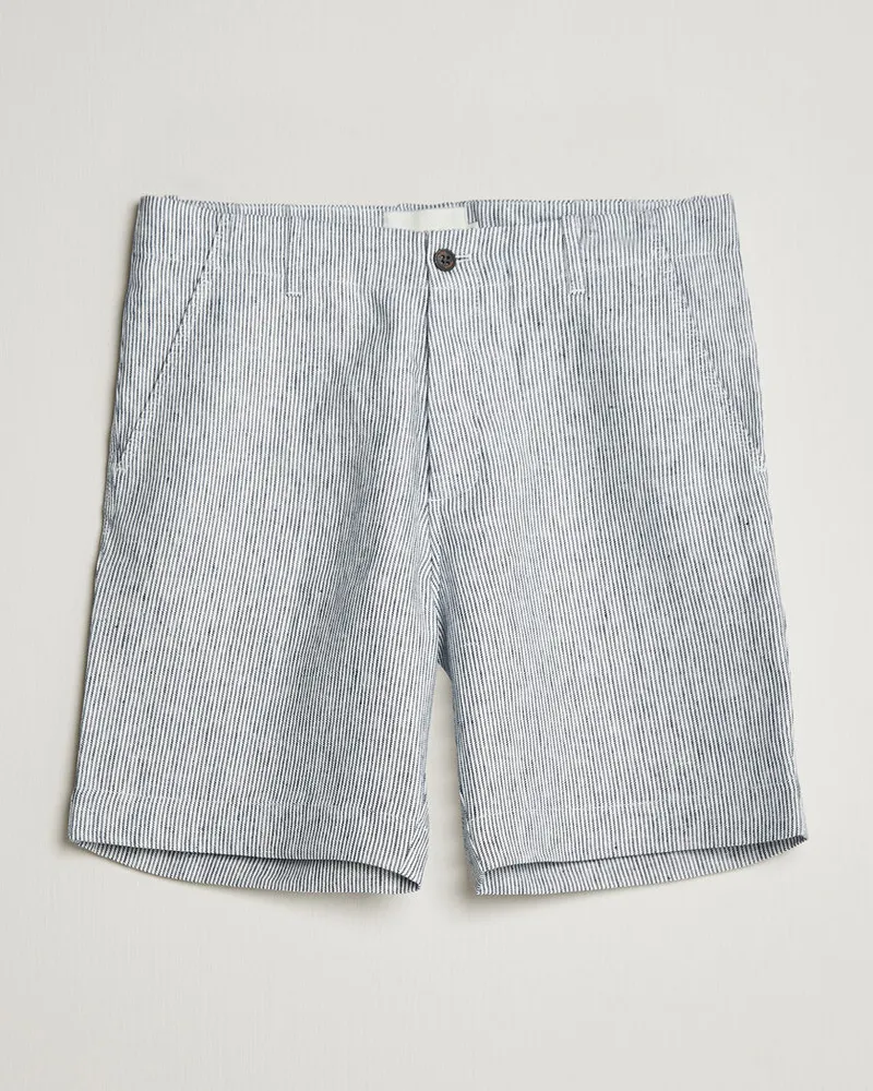 Peregrine Windsor Linen Shorts Navy Stripe Blau