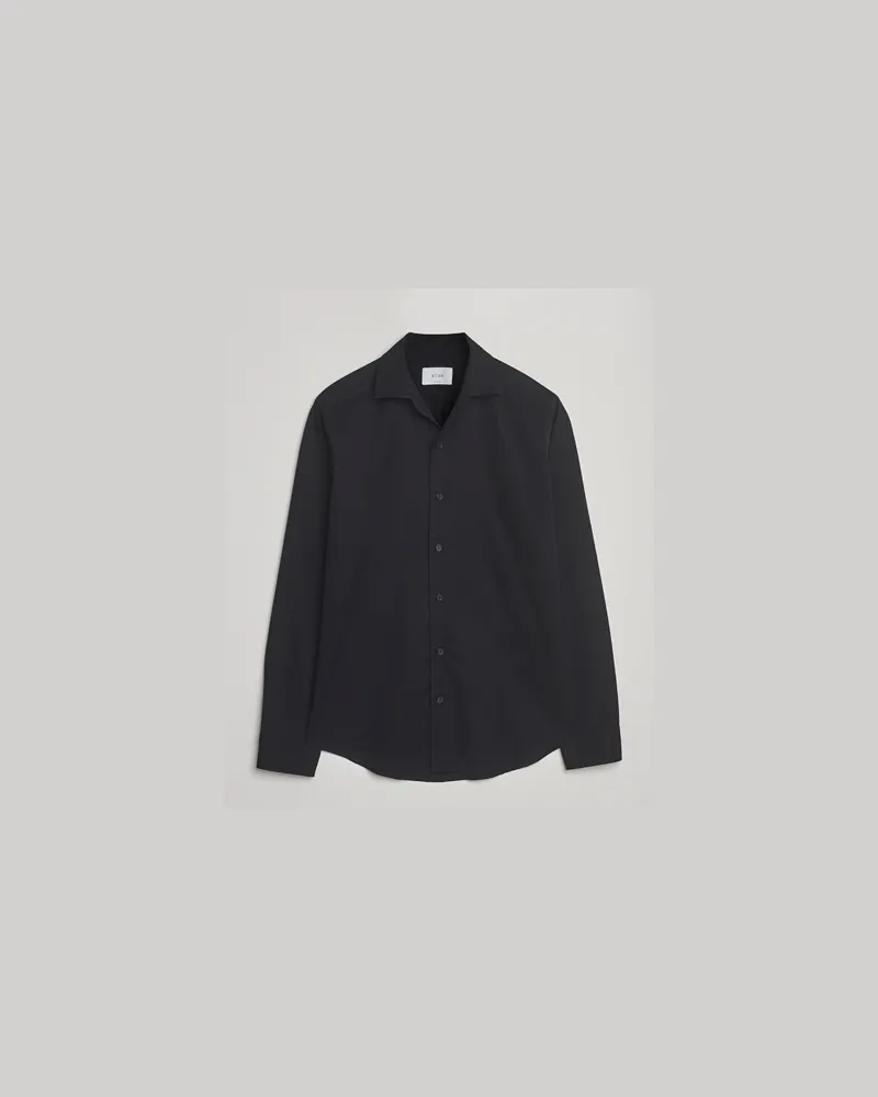Eton Casual Fit Garment Washed One Piece Collar Shirt Black Schwarz