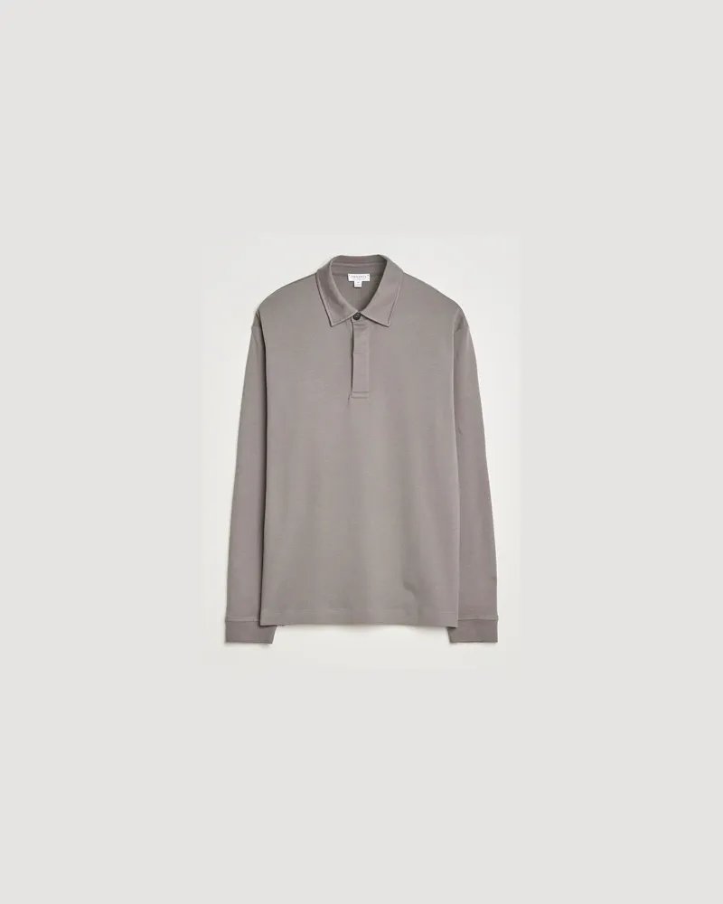 Sunspel Heavy Weight Supima Cotton Long Sleeve Polo Iron Grey Grau
