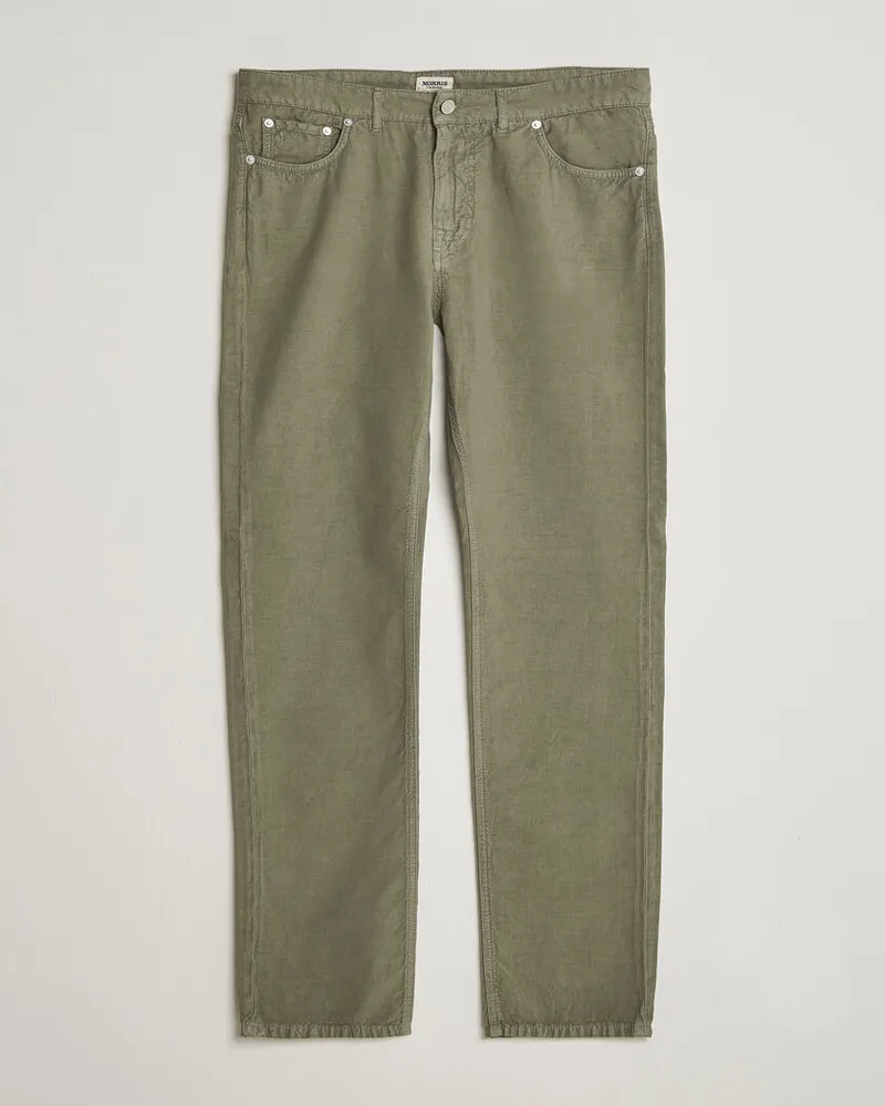 Morris James Washed Linen 5-Pocket Pants Olive Grün