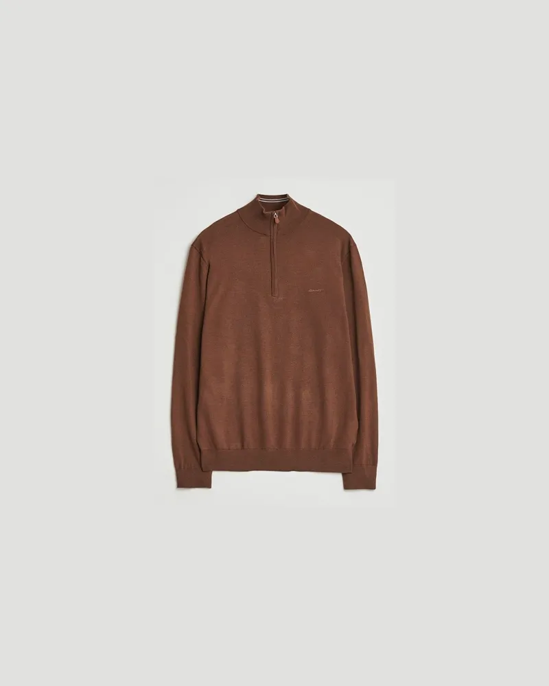 Gant Extrafine Merino Wool Half Zip Mahogany Brown Braun