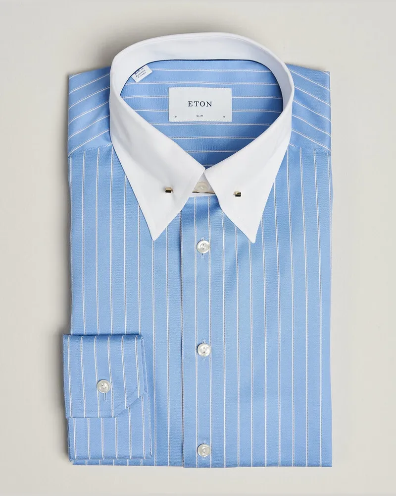 Eton Slim Fit Signature Twill Striped Shirt Mid Blue Blau