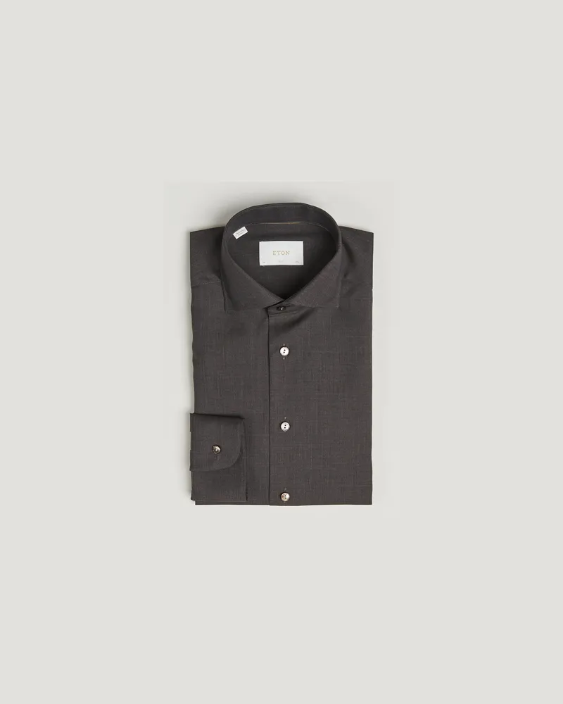 Eton Slim Fit Merino Shirt Dark Brown Braun