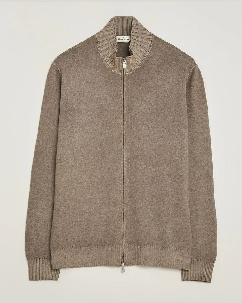 Gran Sasso Wool/Cashmere Washed Full Zip Brown Melange Braun