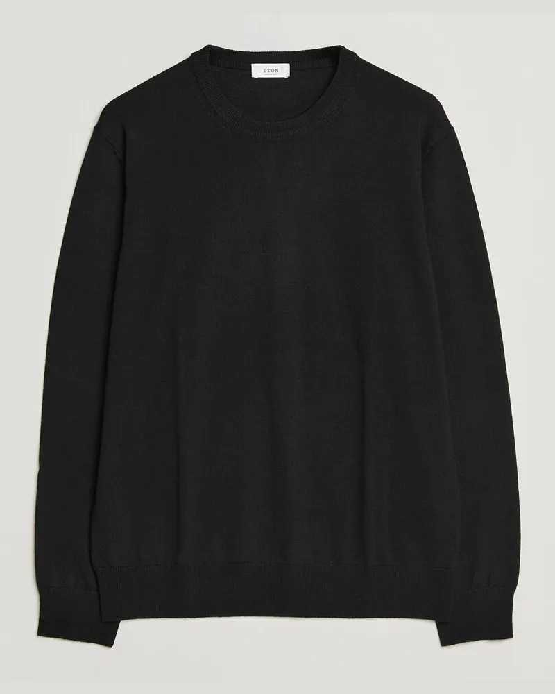 Eton Merino Wool Knitted Crew Neck Black Schwarz