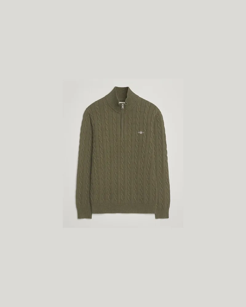 Gant Cotton Cable Half Zip Khaki Green Melange Grün