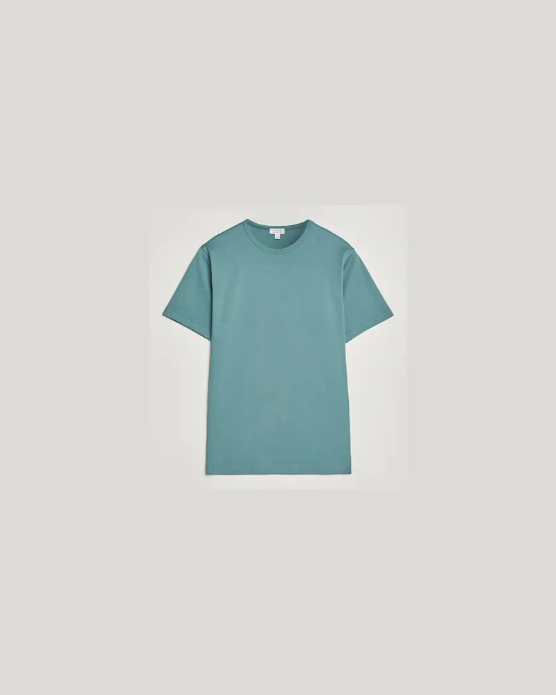 Sunspel Crew Neck Q82 Cotton T-Shirt Steel Green Grün