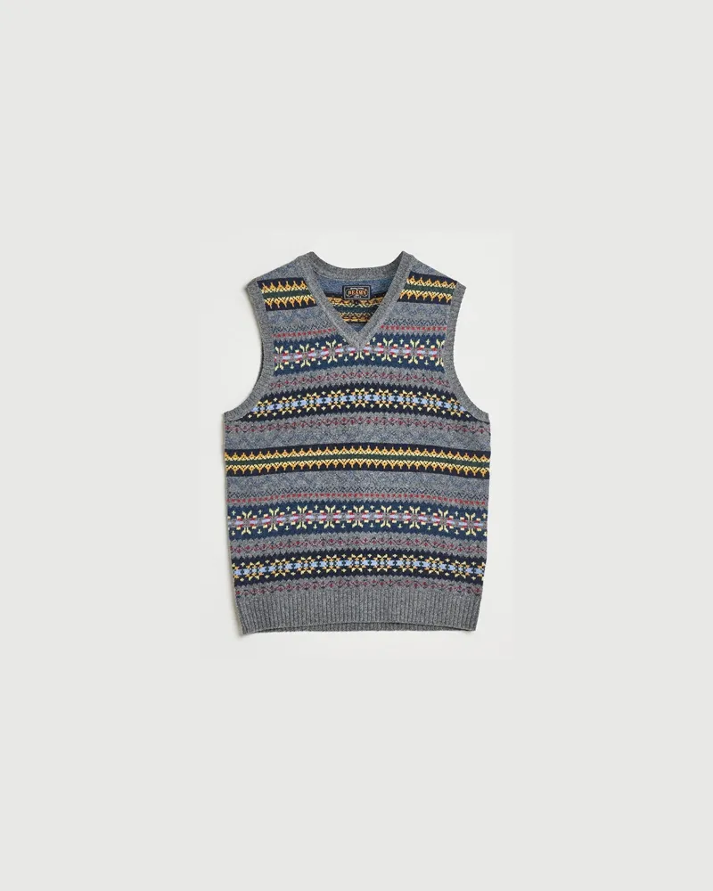 Beams Plus Fairisle Knit Vest Grey Grau