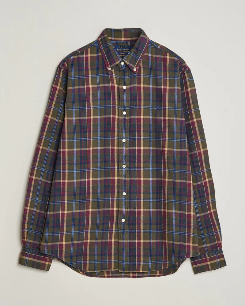 Ralph Lauren Custom Fit Brushed Flannel Shirt Olive Berry Mehrfarbig