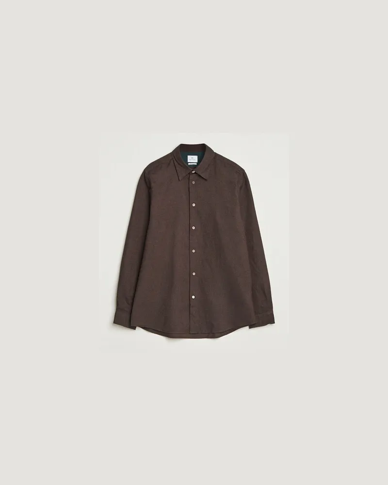 Paul Smith Brushed Cotton/Wool Shirt Dark Brown Braun