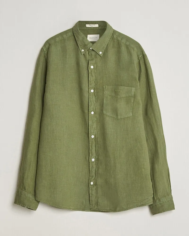 Gant Regular Fit Garment Dyed Linen Shirt Dry Herb Green Grün