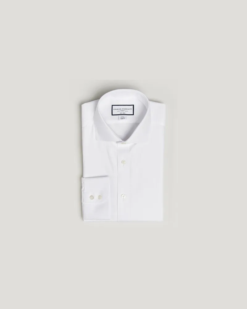Charles Tyrwhitt Slim Fit Non Iron Herringbone Cut Away Shirt  White Weiß
