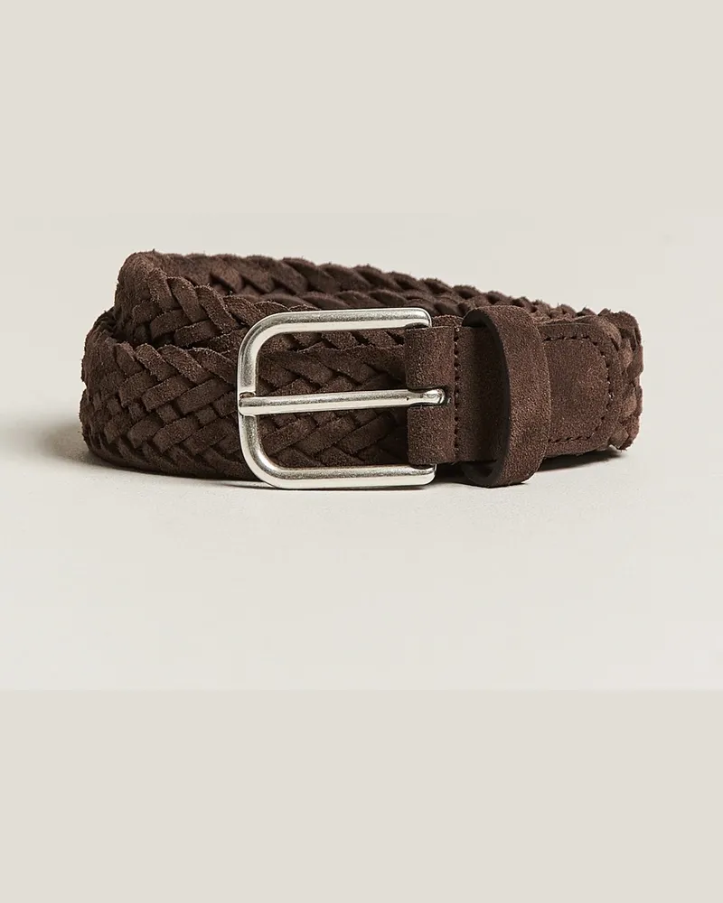 Anderson's Woven Suede Belt 3 cm Dark Brown Braun