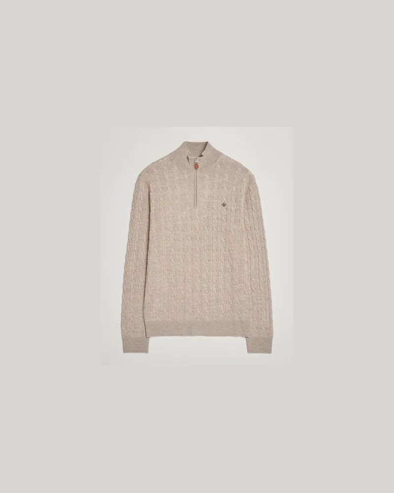 Morris Merino Cable Half Zip Khaki Beige