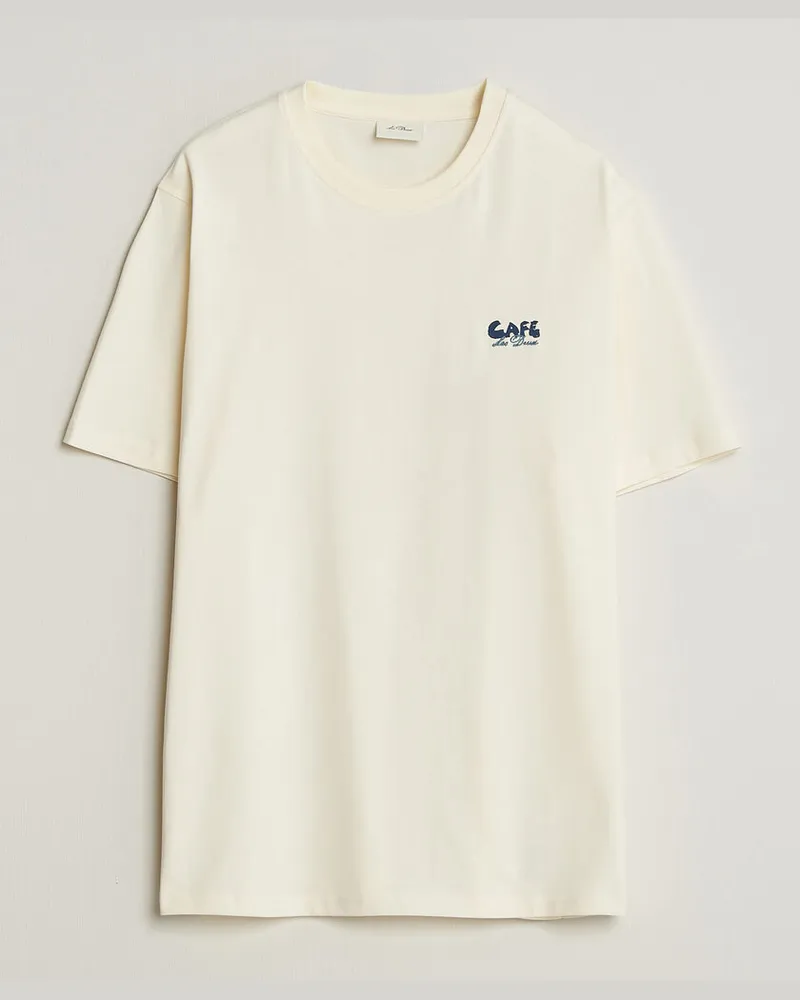 LES DEUX Café Backprint T-Shirt Light Ivory Weiß